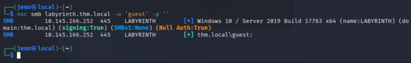 NetExec guest SMB auth — Null Auth: True